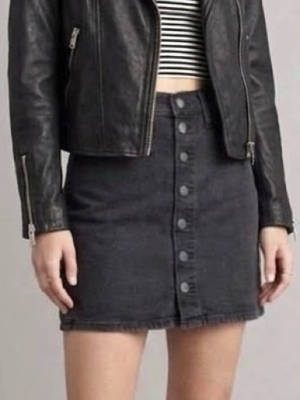 Madewell Washed Black Denim Mini Skirt Womens Size 26 High Rise Button Front